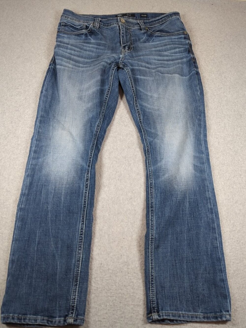 BKE Mason Jeans Men's 33x32 (Actual 34x30) Blue Straight Leg Stretch Whiskered